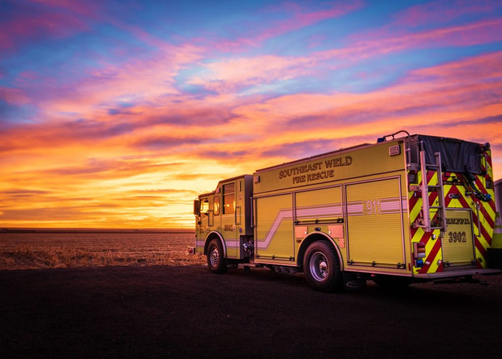 Fire truck during sunset